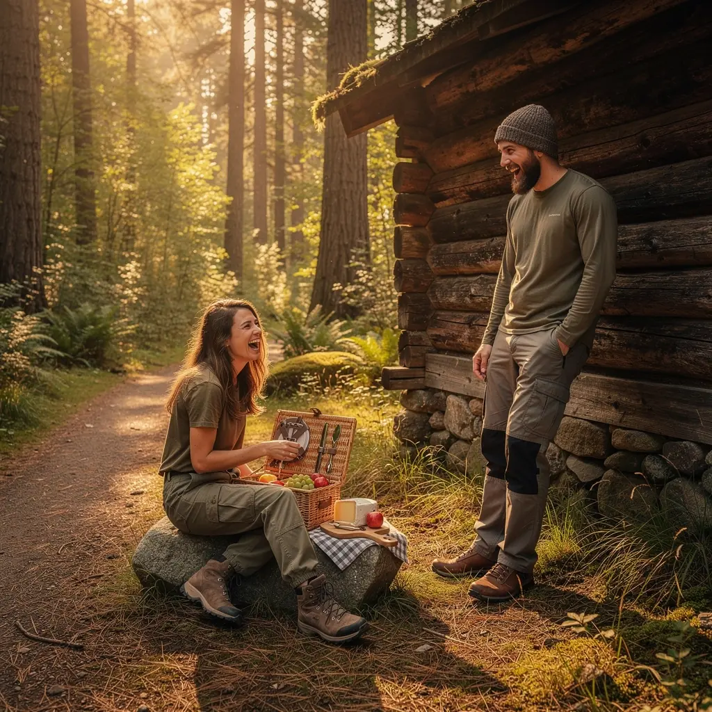 Мирный лесной пейзаж с солнечными лучами, проникающими сквозь листву.