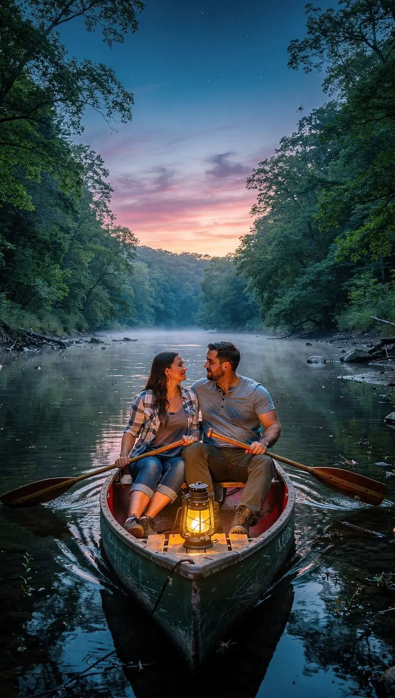 Группа людей, наслаждающихся купанием в лесу, среди высоких деревьев и спокойной атмосферы.