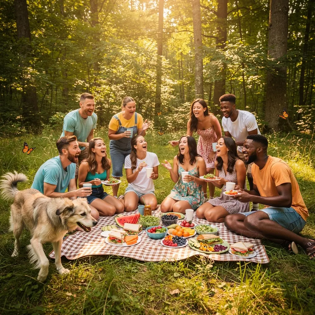 Уютная деревянная хижина, окруженная зелеными лесами и яркими цветами.